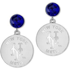 New York Mets Dangle Earrings With Blue Rhinestone Accent